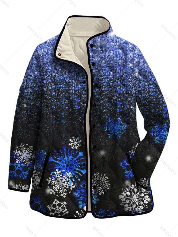 Manteau de Noël rembourré en coton, imprimé sapin et flocons de neige, avec poches - Noir XXXXXL | US 20