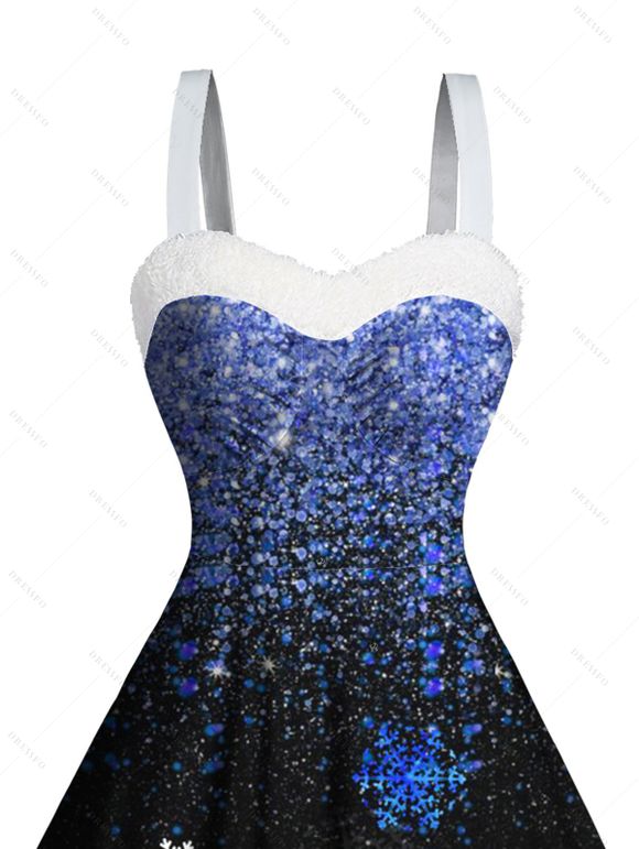 Robe de Noël mini froncée en fausse fourrure, imprimé sapin et flocons de neige - Noir XXXXXL | US 20