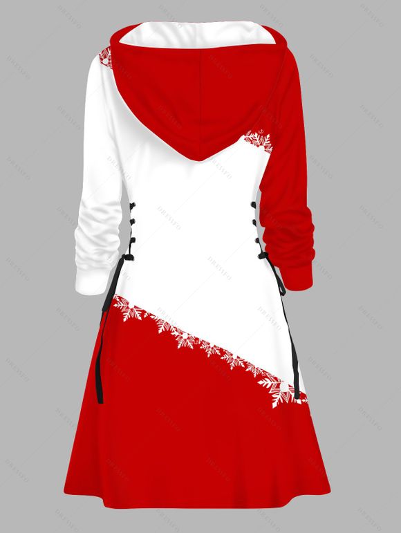 Robe sweat à capuche de Noël à imprimé flocons de neige et bonhommes de neige, style colorblock, à lacets - Rouge XXXXXL | US 20