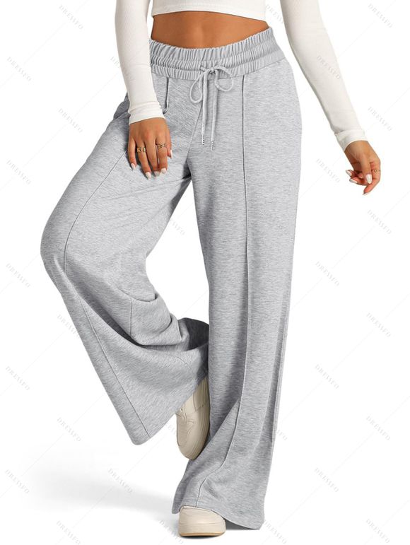 Casual Women Outfit Zip Up Stand-up Collar Sweater and Wide Leg Pants Set - Gris Clair S | US 4
