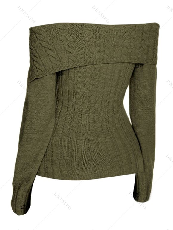 Pull à épaules dénudées, couleur unie, maille torsadée, faux boutons - Vert Armée XXL | US 12
