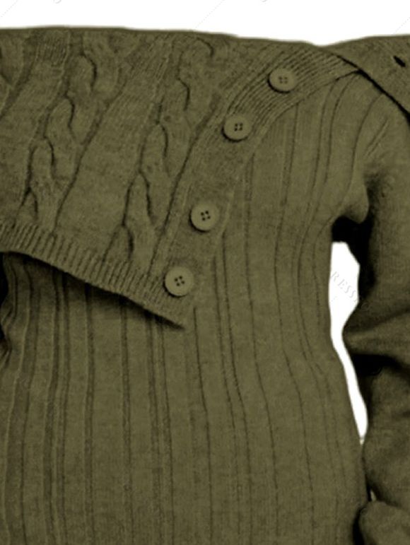 Pull à épaules dénudées, couleur unie, maille torsadée, faux boutons - Vert Armée XXL | US 12