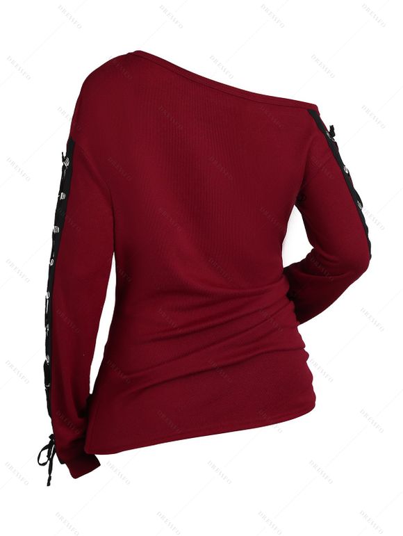 Haut gothique à lacets et œillets, col asymétrique et manches longues - Rouge Vineux XXL | US 14
