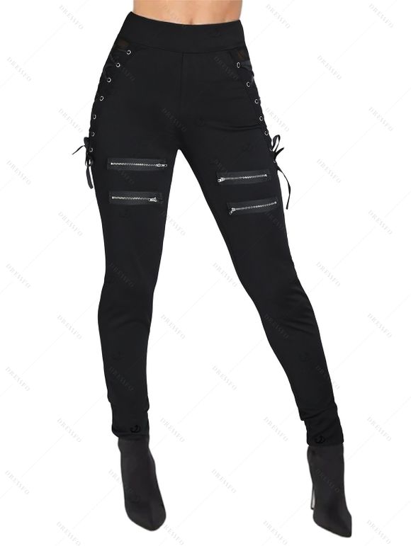 Gothic Women Outfit Lace Up Grommet Skew Neck Top and Pants Set - Rouge S | US 4