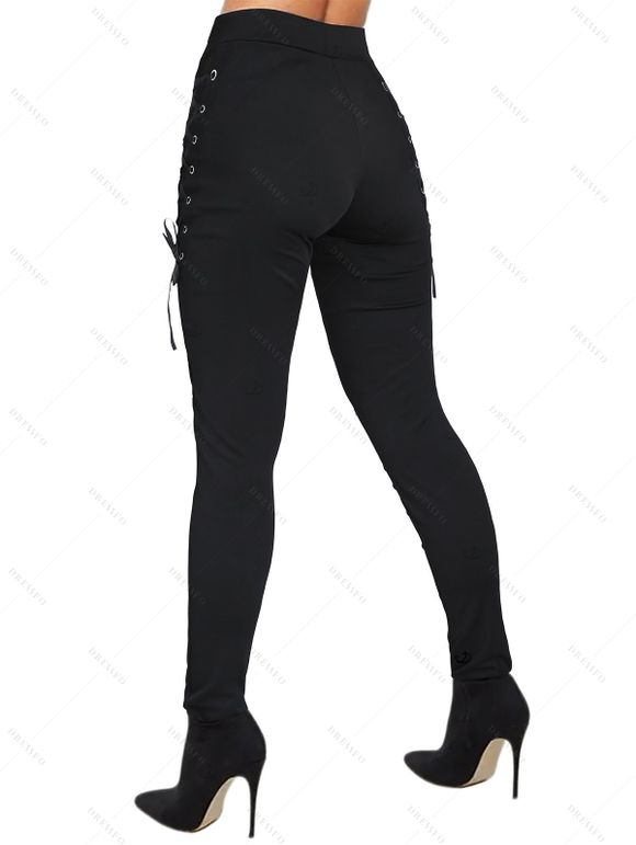 Pantalon gothique à lacets et fermeture éclair, taille haute élastique, skinny punk - Noir XXL | US 14