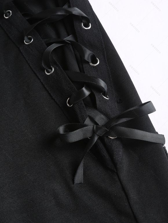 Pantalon gothique à lacets et fermeture éclair, taille haute élastique, skinny punk - Noir XXL | US 14