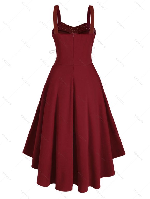 Robe de soirée sans manches à lacets et fausses perles, robe asymétrique - Rouge Vineux XXL | US 14