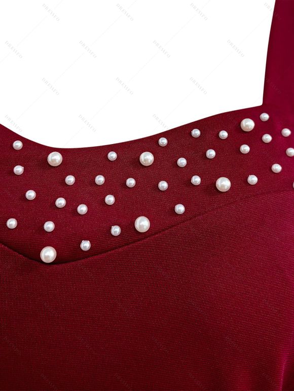 Robe de soirée sans manches à lacets et fausses perles, robe asymétrique - Rouge Vineux XXL | US 14