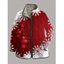 Manteau de Noël rembourré en coton, à poches, imprimé flocons de neige et clochettes, colorblock - Rouge XXXXXL | US 20