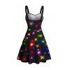 Robe de vacances à ceinture, mini-robe froncée à étoiles aux couleurs brillantes - Noir XXXXXL | US 20