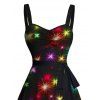 Robe de vacances à ceinture, mini-robe froncée à étoiles aux couleurs brillantes - Noir XXXXXL | US 20