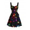 Robe de vacances à ceinture, mini-robe froncée à étoiles aux couleurs brillantes - Noir XXXXXL | US 20