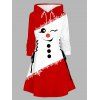 Robe sweat à capuche de Noël à imprimé flocons de neige et bonhommes de neige, style colorblock, à lacets - Rouge XXXXXL | US 20