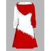 Robe sweat à capuche de Noël à imprimé flocons de neige et bonhommes de neige, style colorblock, à lacets - Rouge XXXXXL | US 20