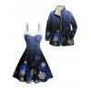 Christmas Women Outfit Snowflake Tree Print Faux Fur Dress and Warm Coat Set - Noir S | US 4