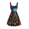 Holiday Couple Outfit Light Christmas Tree Snowflake Print Dress and Shirt Set - Noir S | US 4
