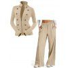 Casual Women Outfit Zip Up Stand-up Collar Sweater and Wide Leg Pants Set - café lumière S | US 4