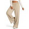 Casual Women Outfit Zip Up Stand-up Collar Sweater and Wide Leg Pants Set - café lumière S | US 4