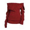 Pull à épaules dénudées, couleur unie, maille torsadée, faux boutons - Rouge Vineux XXL | US 12