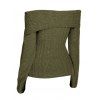 Pull à épaules dénudées, couleur unie, maille torsadée, faux boutons - Vert Armée XXL | US 12