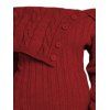 Pull à épaules dénudées, couleur unie, maille torsadée, faux boutons - Rouge Vineux XXL | US 12