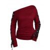 Gothic Women Outfit Lace Up Grommet Skew Neck Top and Pants Set - Rouge S | US 4