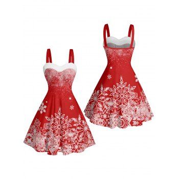 Christmas Dress Snowflake Print Faux Fur Mini Dress