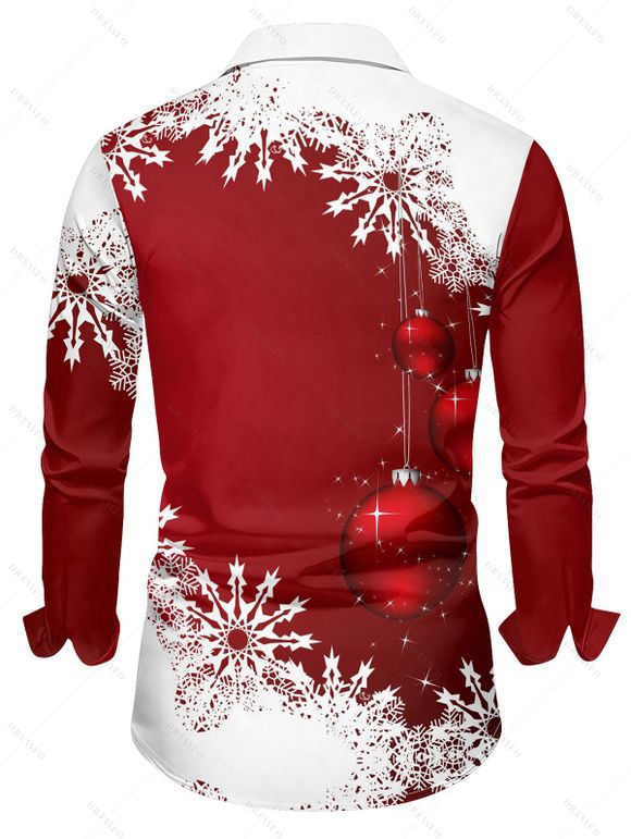 Chemise Décontractée Flocon de Neige et Boule Imprimés à Manches Longues - Rouge 5XL