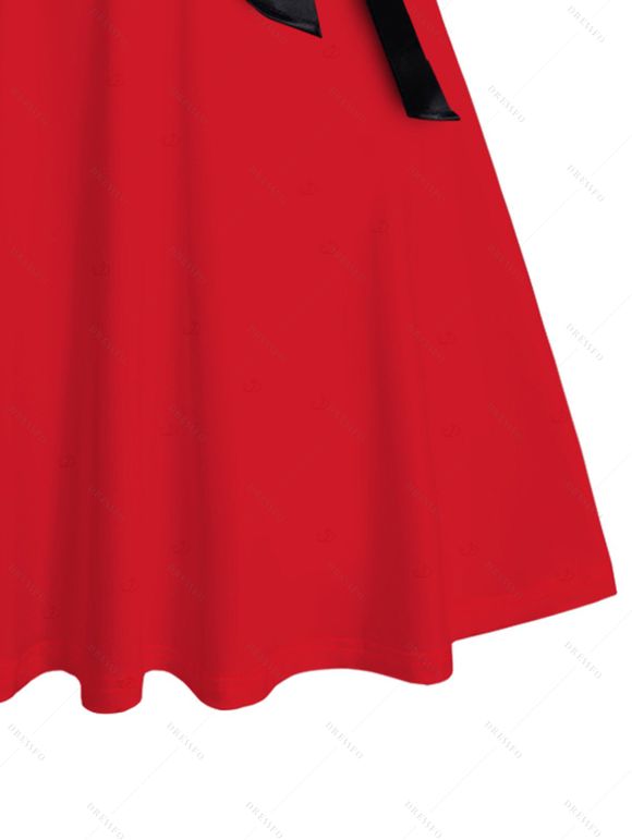 Christmas Couple Outfit Bell Snowflake 3D Print Crossover Belt Dress and Shirt Set - Rouge S | US 4