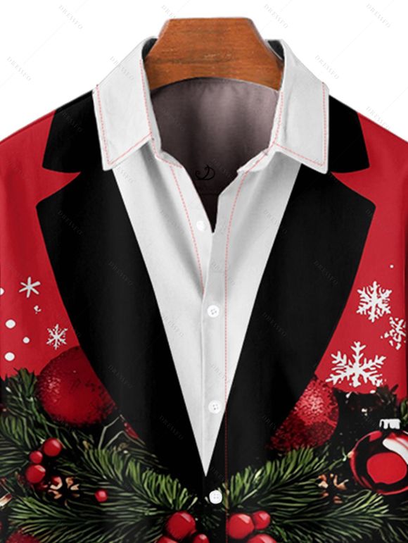 Christmas Couple Outfit Bell Snowflake 3D Print Crossover Belt Dress and Shirt Set - Rouge S | US 4