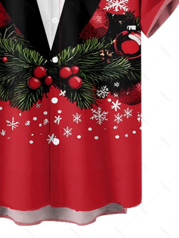Christmas Couple Outfit Bell Snowflake 3D Print Crossover Belt Dress and Shirt Set - Rouge S | US 4