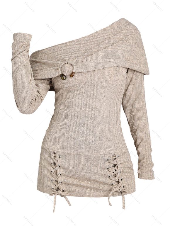 Pull uni texturé à lacets et col asymétrique - Bronze S | US 4