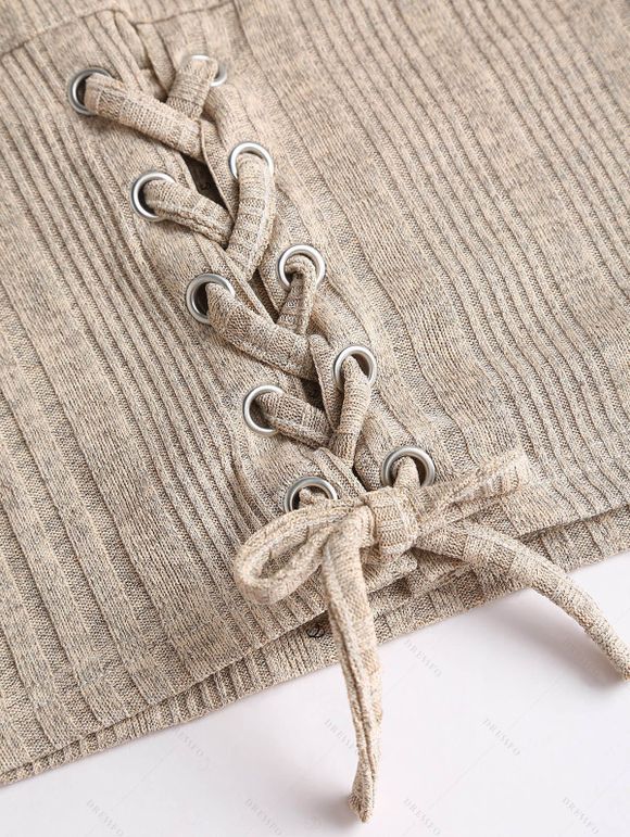 Pull uni texturé à lacets et col asymétrique - Bronze S | US 4