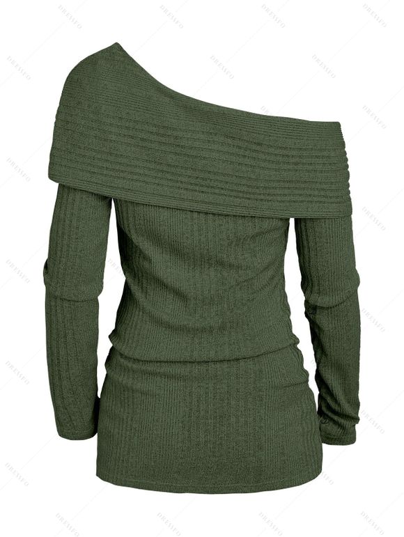 Pull uni texturé à lacets et col asymétrique - Vert Armée XXL | US 14