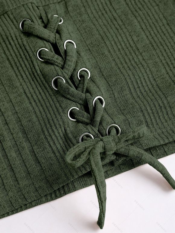 Pull uni texturé à lacets et col asymétrique - Vert Armée XXL | US 14