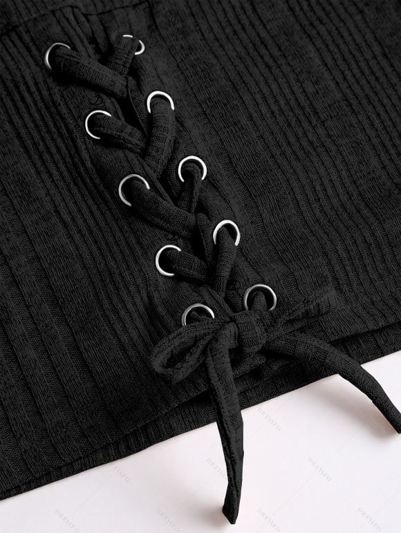 Pull uni texturé à lacets et col asymétrique - Noir XXL | US 14