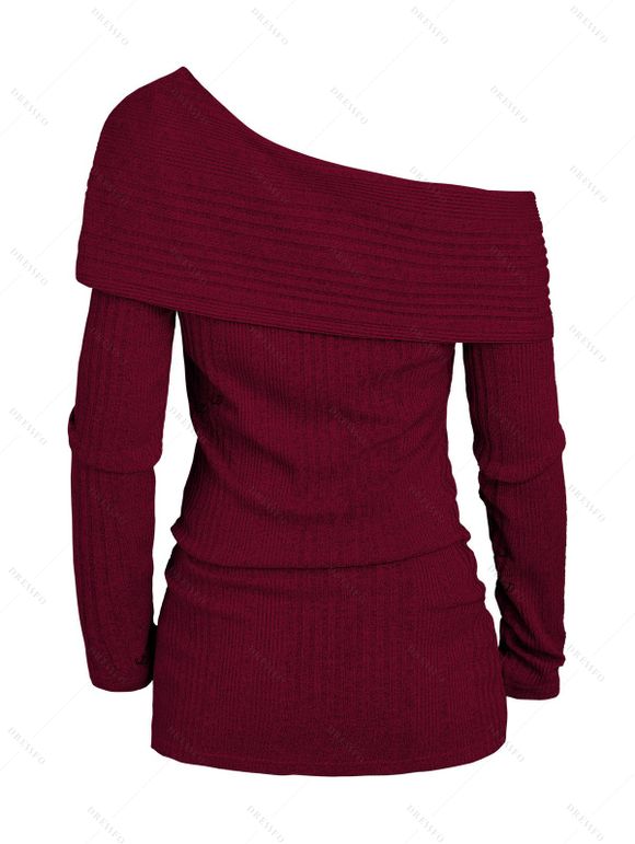 Pull uni texturé à lacets et col asymétrique - Rouge Vineux XXL | US 14