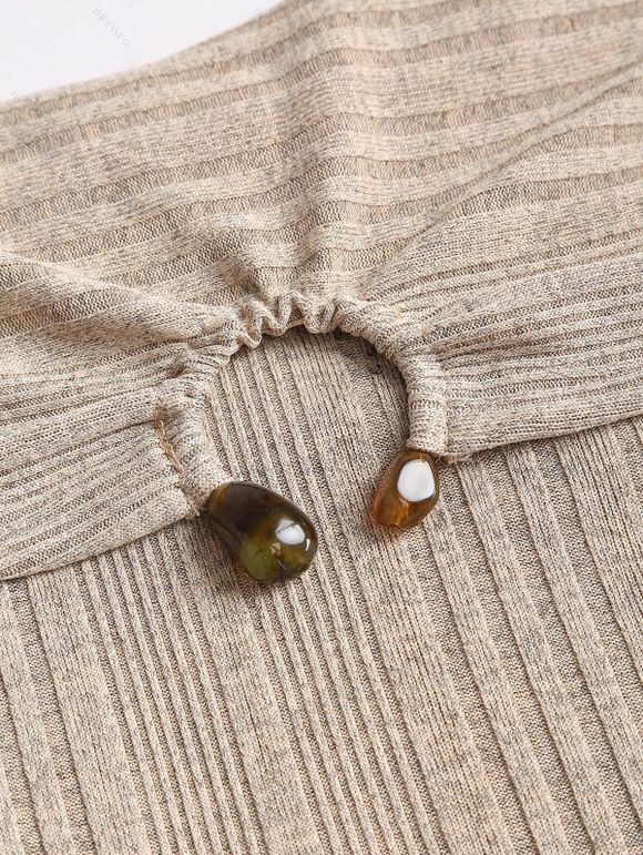 Women Winter Outfit Solid Color Lace Up Long Sweater and Buckle Leggings Set - café lumière S | US 4