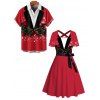 Christmas Couple Outfit Bell Snowflake 3D Print Crossover Belt Dress and Shirt Set - Rouge S | US 4