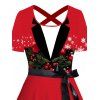 Christmas Couple Outfit Bell Snowflake 3D Print Crossover Belt Dress and Shirt Set - Rouge S | US 4
