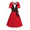 Christmas Couple Outfit Bell Snowflake 3D Print Crossover Belt Dress and Shirt Set - Rouge S | US 4