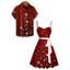 Christmas Snowflake Print Belted Mini Dress And Short Sleeve Button Up Dress Matching Outfit - Rouge foncé S | US 4