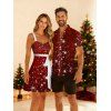 Christmas Snowflake Print Belted Mini Dress And Short Sleeve Button Up Dress Matching Outfit - Rouge foncé S | US 4