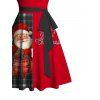 Christmas Plaid Santa Claus Letter Half And Half Print Belted Mini Dress And Long Sleeve Button Up Shirt Matching Outfit - Rouge S | US 4