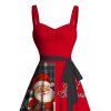 Christmas Plaid Santa Claus Letter Half And Half Print Belted Mini Dress And Long Sleeve Button Up Shirt Matching Outfit - Rouge S | US 4