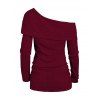 Pull uni texturé à lacets et col asymétrique - Rouge Vineux XXL | US 14