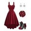 Women Outfit Faux Pearl Lace Up High Low Dress and Earrings Boots Set - Rouge Vineux S | US 4
