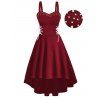 Women Outfit Faux Pearl Lace Up High Low Dress and Earrings Boots Set - Rouge Vineux S | US 4