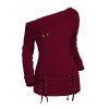 Women Winter Outfit Solid Color Lace Up Long Sweater and Buckle Leggings Set - Rouge Vineux S | US 4