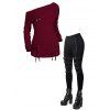 Women Winter Outfit Solid Color Lace Up Long Sweater and Buckle Leggings Set - Rouge Vineux S | US 4